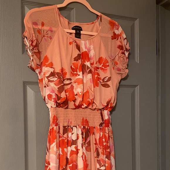 Floral Pink Tiered Maxi Easter Spring Dress with mesh Stella and Julie 14W - Picture 3 of 5